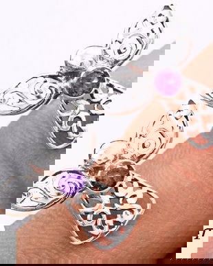 Ag272 - Cercei cu tija, argint 925, ametist, ingerasi