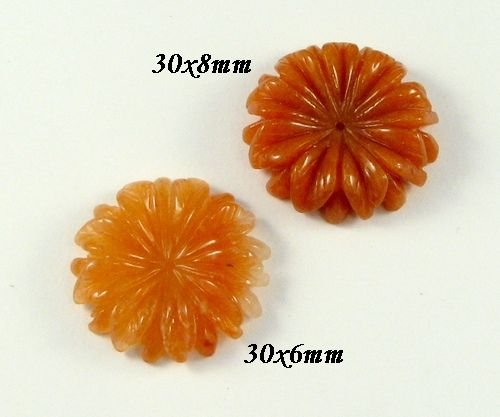 7892 - (2buc) Set, pandantiv, floare sculptata, aventurin, caramel orange