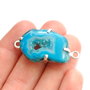 Conector cu agata druzy  free form albastru ceruleum intens cu alb in rama argintata
