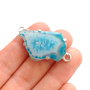 Conector cu agata quartz druzy  free form albastru ceruleum intens cu alb in rama argintata