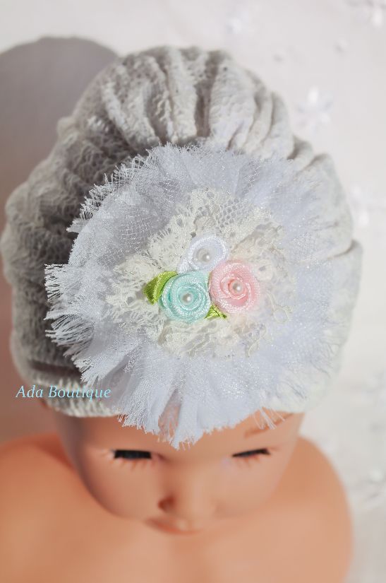 Turban dantelat bebe botez  ivory