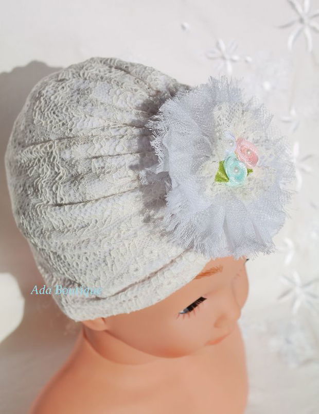 Turban dantelat bebe botez  ivory