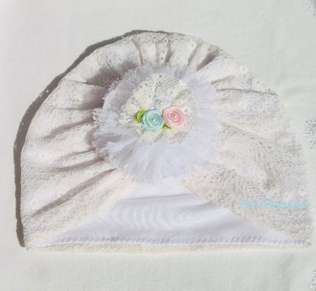 Turban dantelat bebe botez  ivory