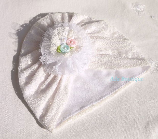 Turban dantelat bebe botez  ivory