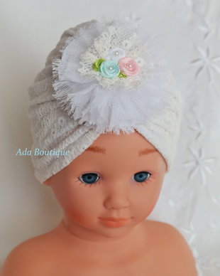 Turban dantelatbebe botez  ivory