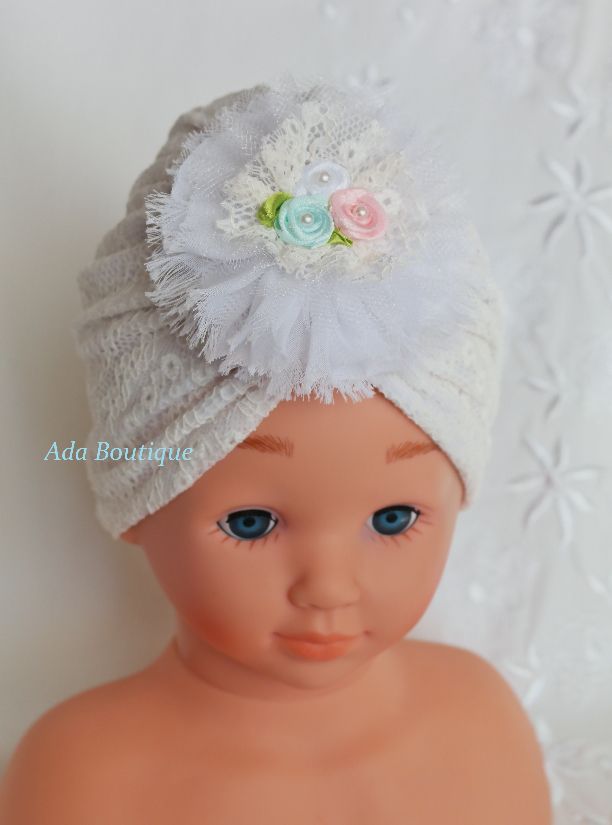 Turban dantelat bebe botez  ivory