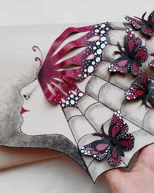 Poseta plic handmade unicat din piele naturala -Butterflies 2