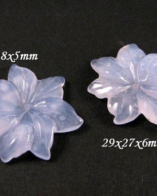 7941 - (2buc) Pandantiv / charms, calcedonie bleu, floare sculptata