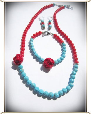 SET- CORAL ROSU SI TURQOISE BLEU