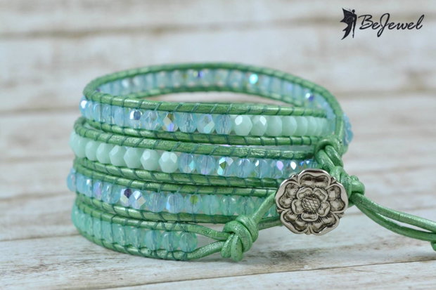 Rezervata - Bratara wrap cu snur de piele si cristale ''Breeze''