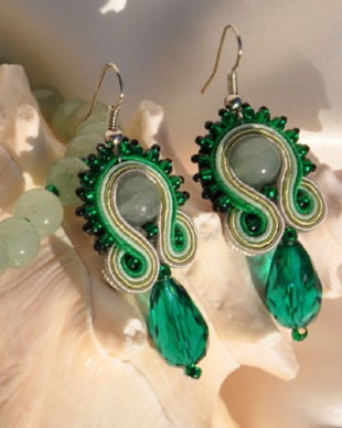Cercei soutache aventurin si cristale