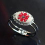 Bratara Bangle brodata cu motive traditionale, rosu si negru pe panza taraneasca crem