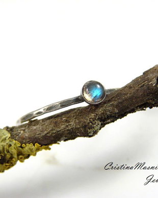 Stacking ring din argint 925 partial oxidat si labradorit