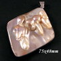 7986 - Pandantiv, scoica, perle, beige, rama argintie, romb
