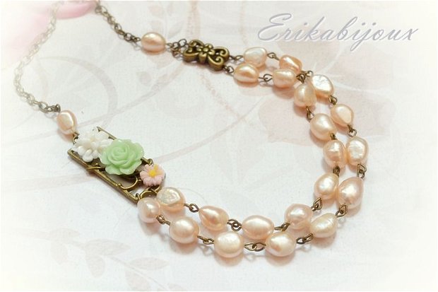 Colier floral cu perle de cultura-Colectia ,,Blossoming jewelry"