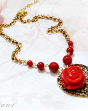 Colier trandafir rosu-Colectia ,,Blossoming jewelry"