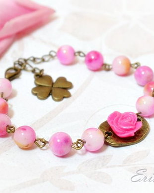 Bratara jad roz pastel-Colectia ,,Blossoming Jewelry"