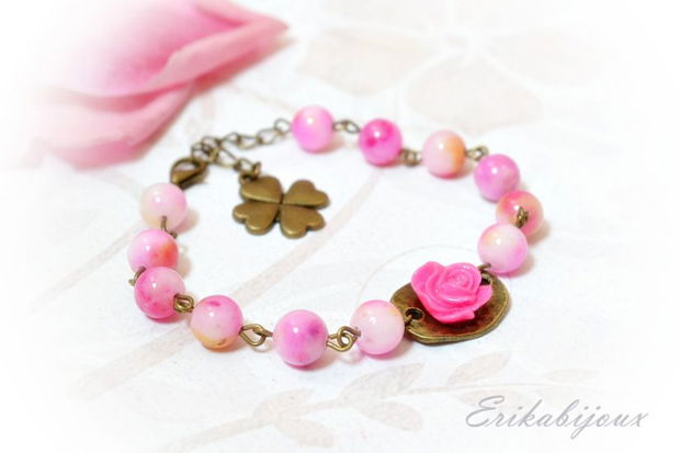 Bratara jad roz pastel-Colectia ,,Blossoming Jewelry"