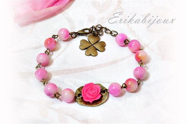 Bratara jad roz pastel-Colectia ,,Blossoming Jewelry"