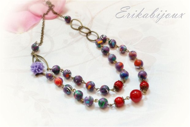 Colier turcoaz multicolor-Colectia ,,Blossoming jewelry"
