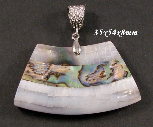 6425 - Pandantiv, sidef beige, scoica paua abalone, trapez