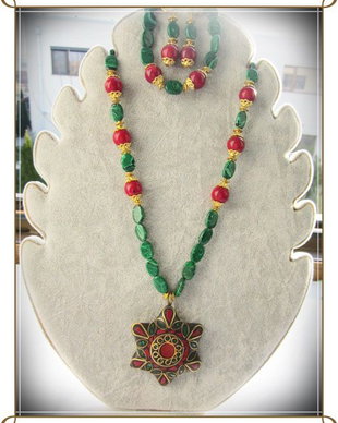 SET INDIAN- CORAL ROSU SI MALACHIT