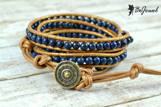 Bratara wrap cu snur de piele si Lapis Lazuli ''Luxor''