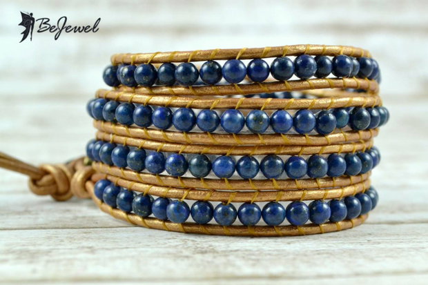 Bratara wrap cu snur de piele si Lapis Lazuli ''Luxor''