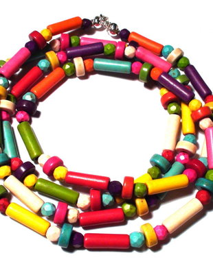 Bratara vesela din Howlite colorat - BR260 - bratara boho chic, bratara multicolora, bratara multisir / wrap