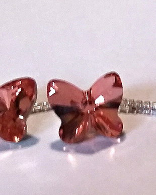 Cercei argint cu lantisor cu piatra Swarovski Butterfly Rose Peach 10mm