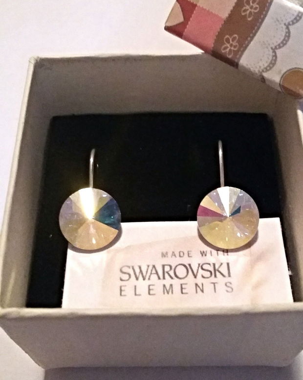 Cercei argint cu Piatra Swarovski Rivoli Aurore Boreale 12mm