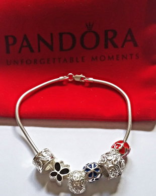 Bratara argint 925 tip Pandora cu charmuri placate cu argint si emailate