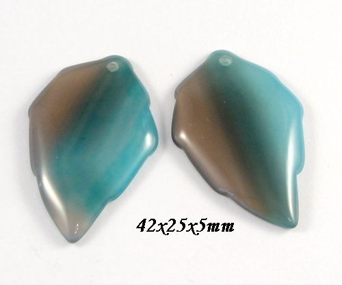 7931 - (2 buc) Pandantive / charms, agata verde turcoaz gri, frunza
