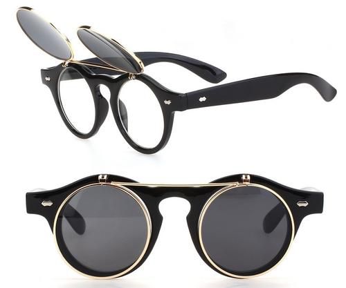 8009 - 8010 Ochelari steampunk / vintage / retro, cu rame metalice flip up