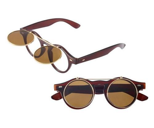 8009 - 8010 Ochelari steampunk / vintage / retro, cu rame metalice flip up