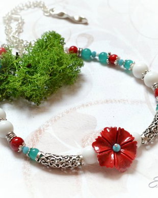 Colier red flower-Colectia ,,Blossoming jewelry"