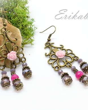 Cercei pink roses-Colectia ,,Blossoming jewelry"