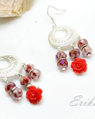 Cercei red roses-Colectia ,,Blossoming jewelry"