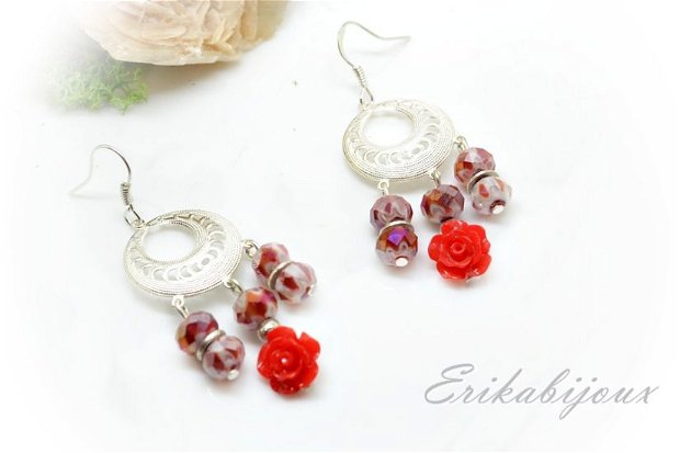 Cercei red roses-Colectia ,,Blossoming jewelry"