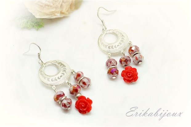 Cercei red roses-Colectia ,,Blossoming jewelry"