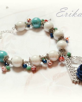Colier cu pandantiv trandafir albastru-Colectia ,,Blossoming jewelry"