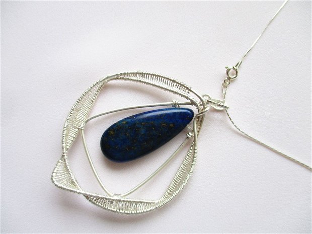 Colier argint cu pandantiv supradimensionat cu lapis lazuli "Forme geometrice"