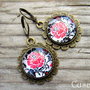 Cercei bronz&elemente cu decor cusut/sticla