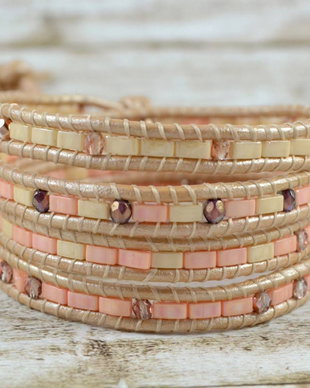 Bratara wrap cu snur de piele si cristale ''Flowers blush''