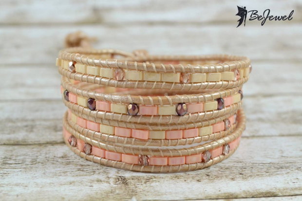 Bratara wrap cu snur de piele si cristale ''Flowers blush''