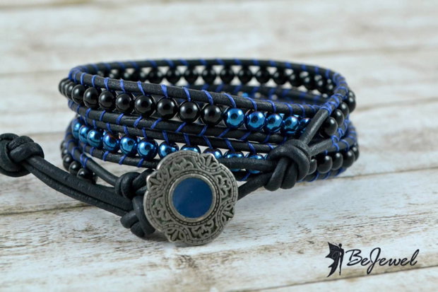 Bratara wrap cu snur de piele si pietre semipretioase ''Cobalt''