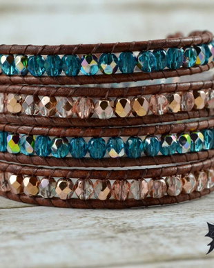 RZERVATA -Bratara wrap cu snur de piele si cristale ''Bohemian Summer''