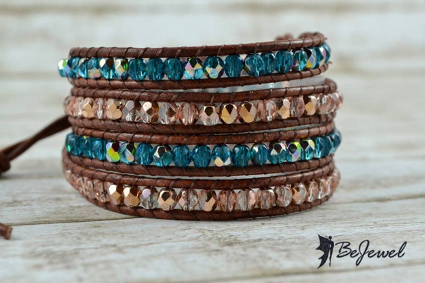 RZERVATA -Bratara wrap cu snur de piele si cristale ''Bohemian Summer''