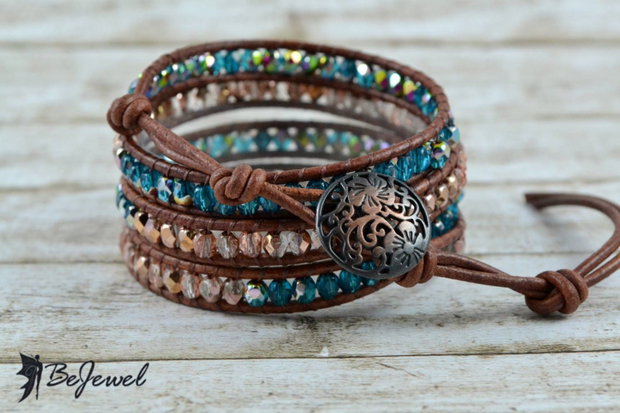 RZERVATA -Bratara wrap cu snur de piele si cristale ''Bohemian Summer''