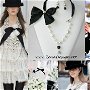 Şirag perle de cultură şi onix – Chanel style – Colier şi cercei alb cu negru